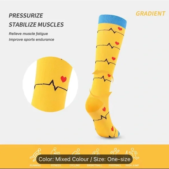 5 Pairs Medical Novelty Pattern Compression Knee High Socks - Picture 7 of 9